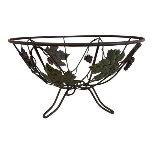 Tuscan Style Decorative Metal Fruit Bowl with Grape and Leaf Motif - Picture 2 of 5